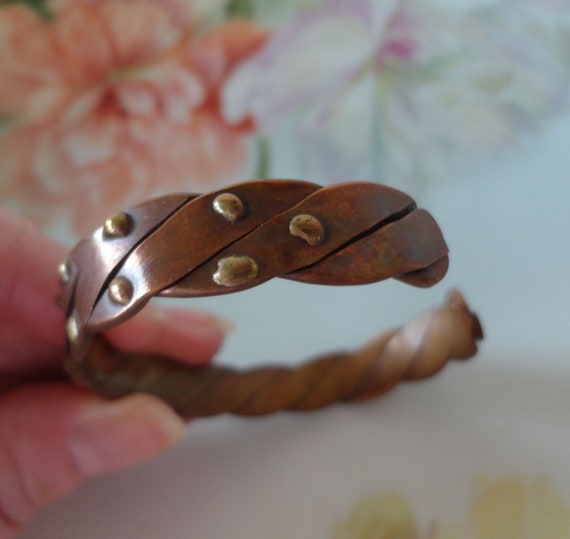 Vintage Solid Copper Cuff Bracelet Artisan Woven … - image 3