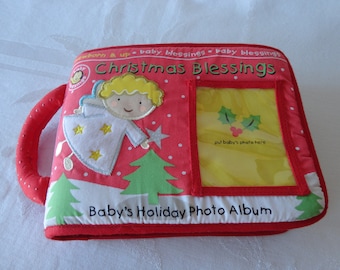 Baby Blessings "Christmas Blessings" Baby Child Holiday Photo Album Puffy Fabric Nativity Christmas Story Holds Six Photos Carry Handle Cute