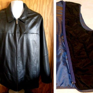 Men's Wilsons Dressy Black Leather Jacket Fully Lined w/Zip Out Thinsulate Iridescent Blue Lining Sz Large EXCELLENT Condition High Quality