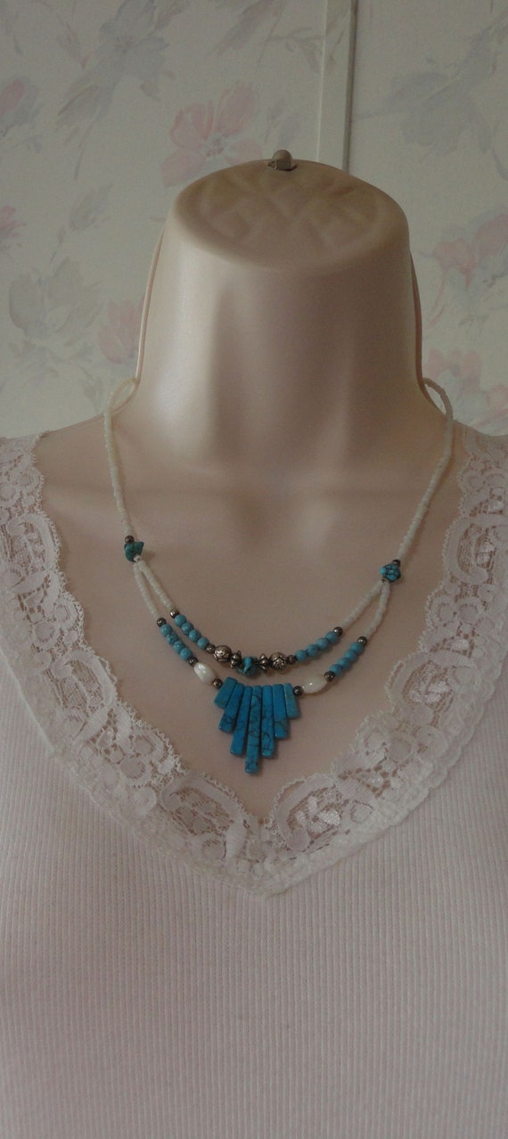 Vintage Southwestern Double Strand Necklace Turqu… - image 5