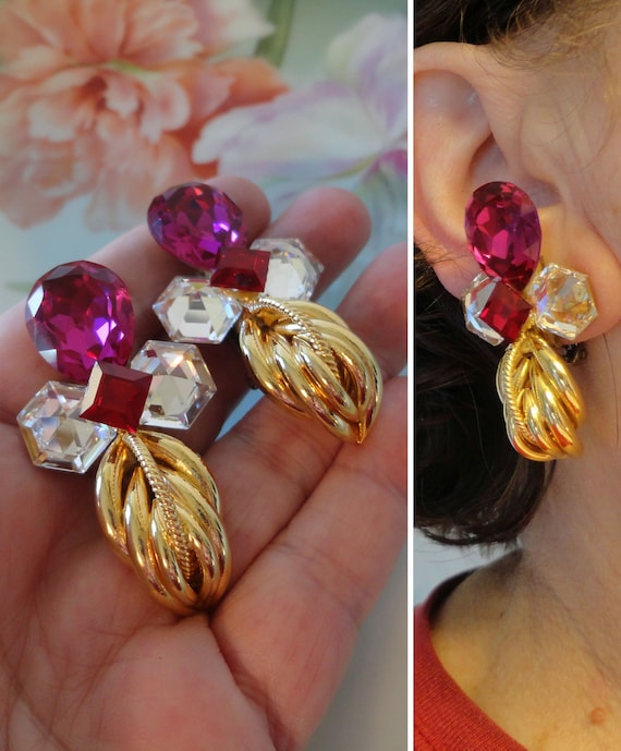 Vintage WENDY GELL Rhinestone Clip on Earrings Pure Glitz 80s