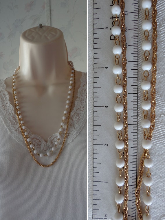 Gold necklace with white beads outlet