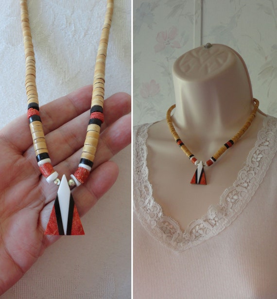 Vintage Southwestern Inlay Tab Necklace Triangle T