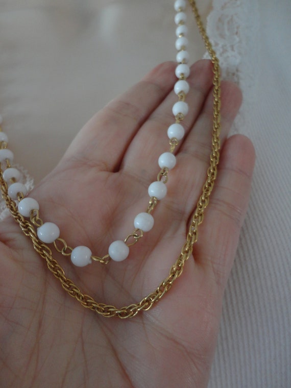 Gold chain with white cheap beads