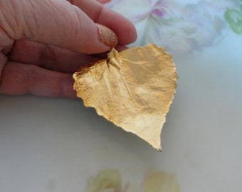 Vintage 24K Gold Dipped Leaf Pendant Natural Black Poplar Tree Leaf Dipped in 24K Yellow Gold Has Attached Bail Shiny Gold Leaf Pendant