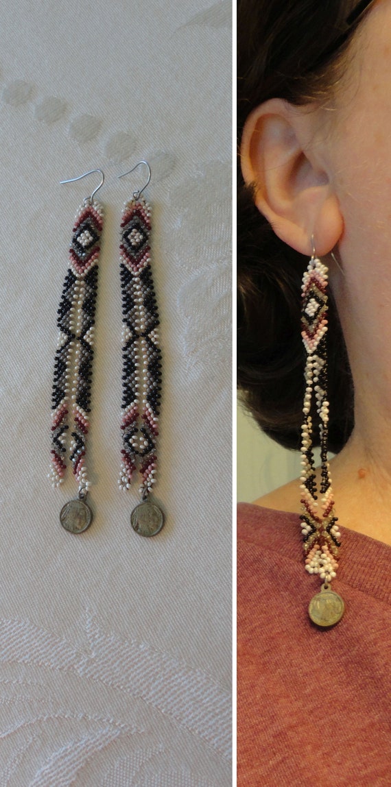 Vintage Native American Beaded Pierced Earrings Na