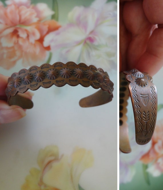 Vintage Solid Copper Cuff Bracelet Traditional Na… - image 1