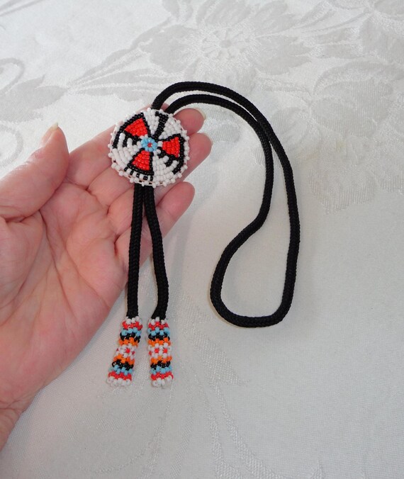 Vintage Seed Bead YOUTH SIZE Thunderbird Bolo Tie Native American