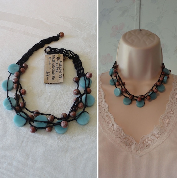 NOS Artisan Gemstone Beaded Necklace HANDMADE One… - image 1