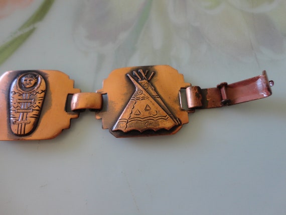 Vintage Solid Copper Native American Panel Link B… - image 6