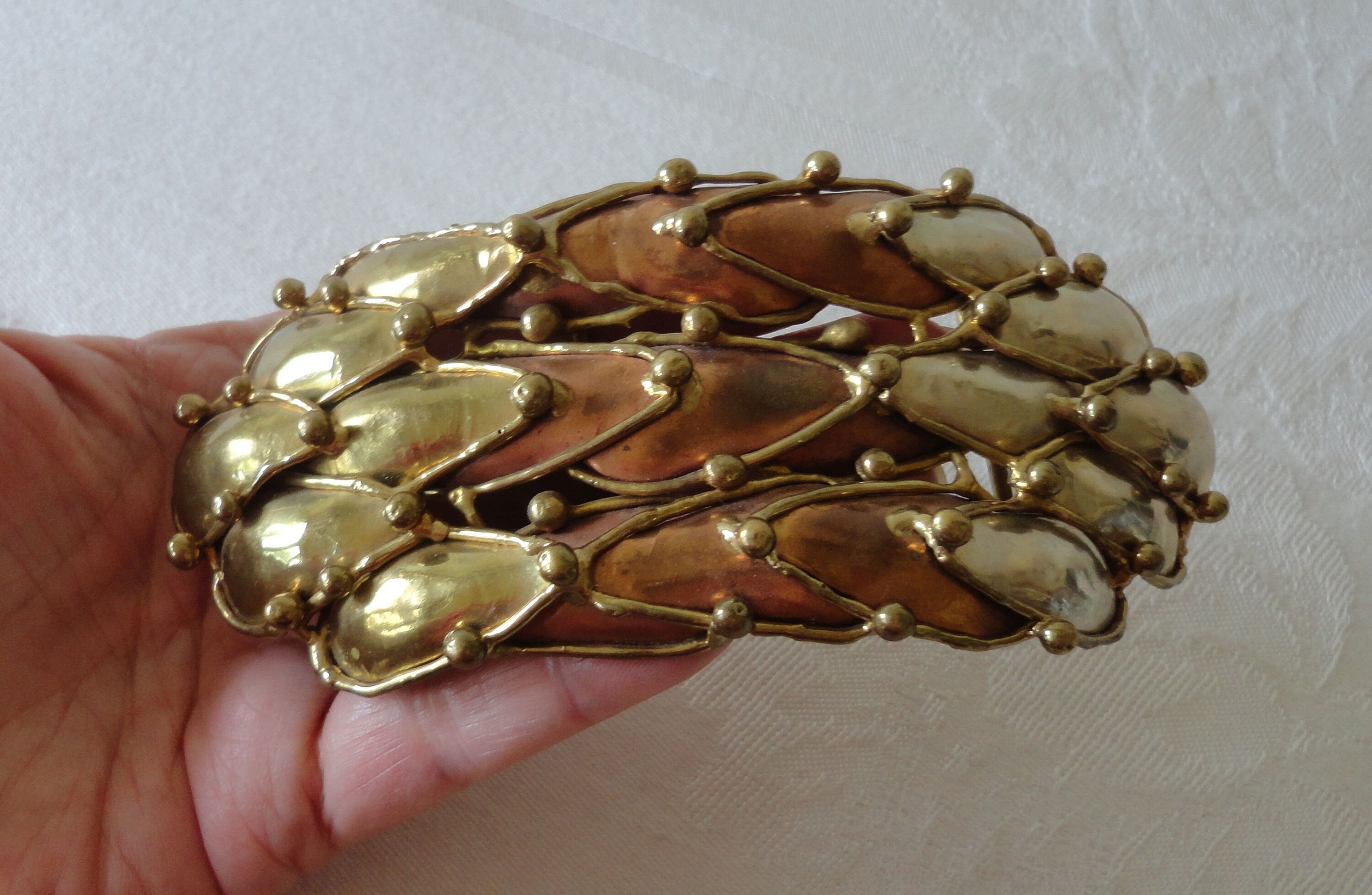 Vintage Mexican Mixed Metals Belt Buckle Silver Brass  display picture 3