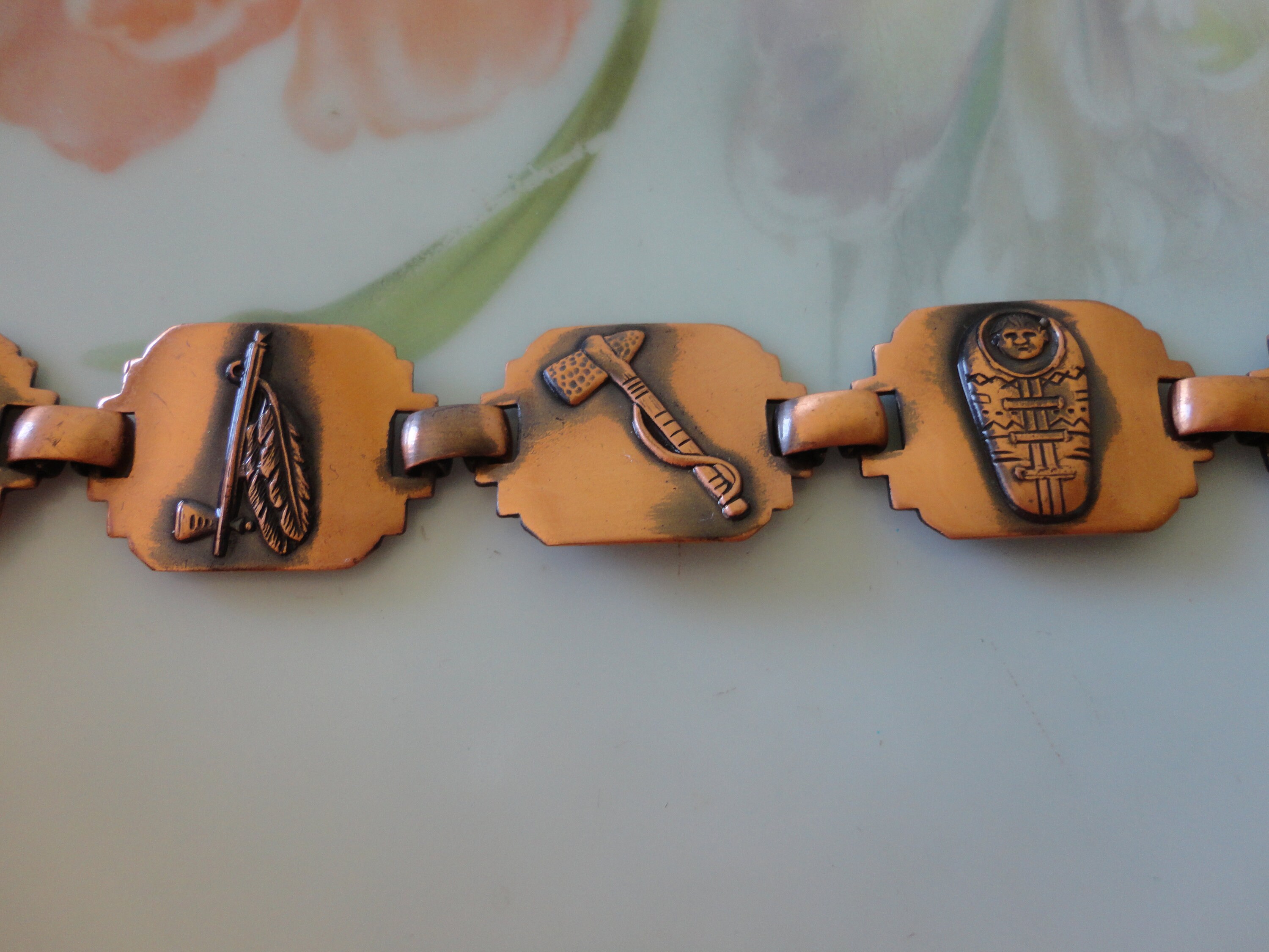 Vintage Solid Copper Native American Panel Link Bracelet