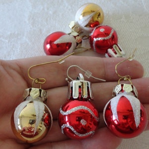 Glittery Christmas Ball Earrings SET of THREE Fun Whimsical Dangle Christmas Bulbs All Different 2 With Gold Tone Wire-1 With Silver Wires