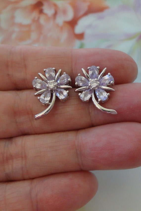 Ross Simons Sterling Silver CZ Flower Earrings La… - image 3