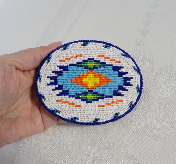 Vintage Native American Seed Bead Belt Buckle Artisan Hand Crafted