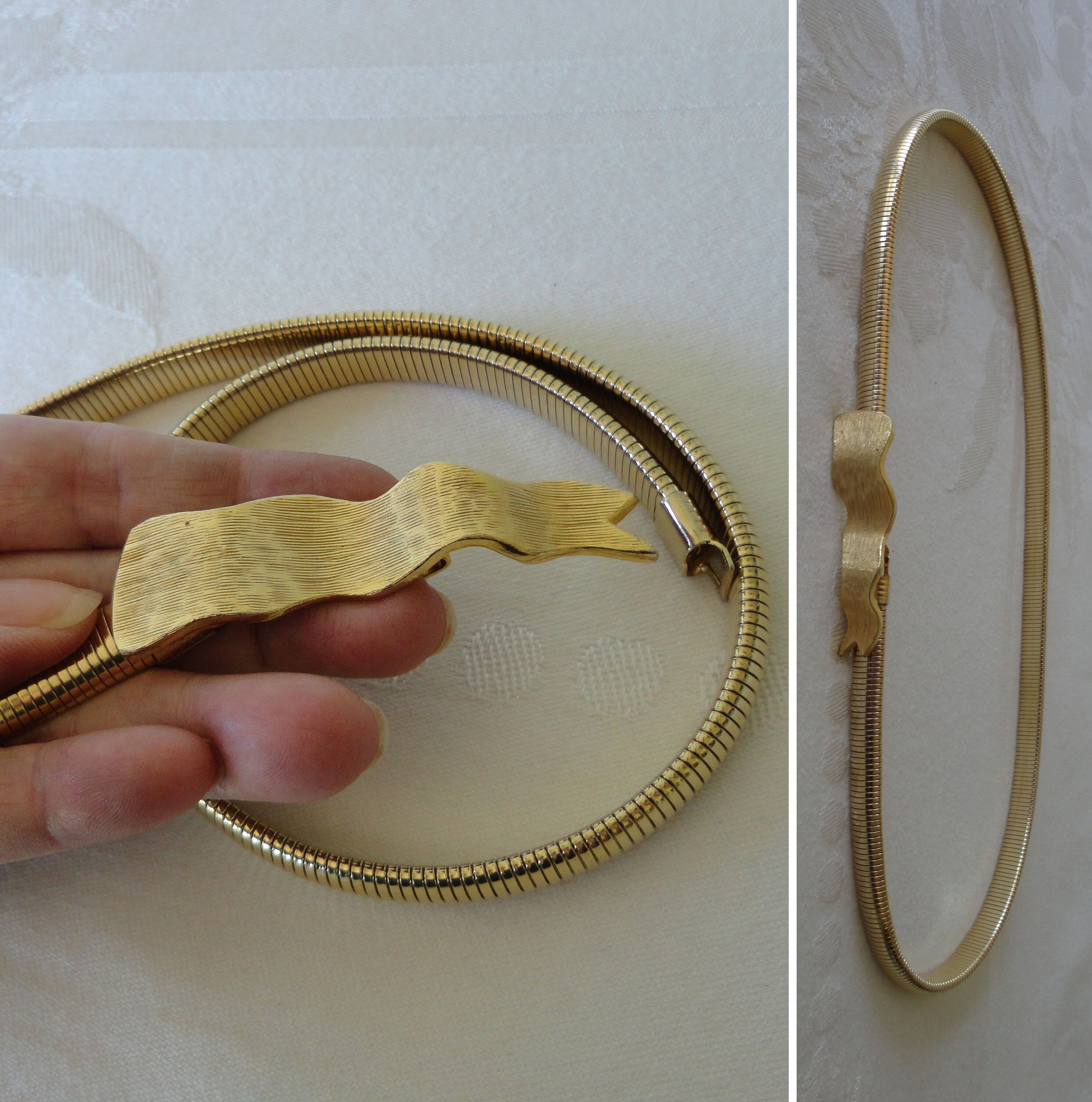 Dainty Vintage Accessocraft SnakeCoilGoldToneBelt Vintage, Gold Tone, Metal, Snake Belt, Stretch Belt, Spring  main image 4