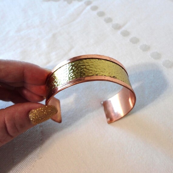 Vintage Solid Copper & Brass Cuff Bracelet Artisa… - image 2