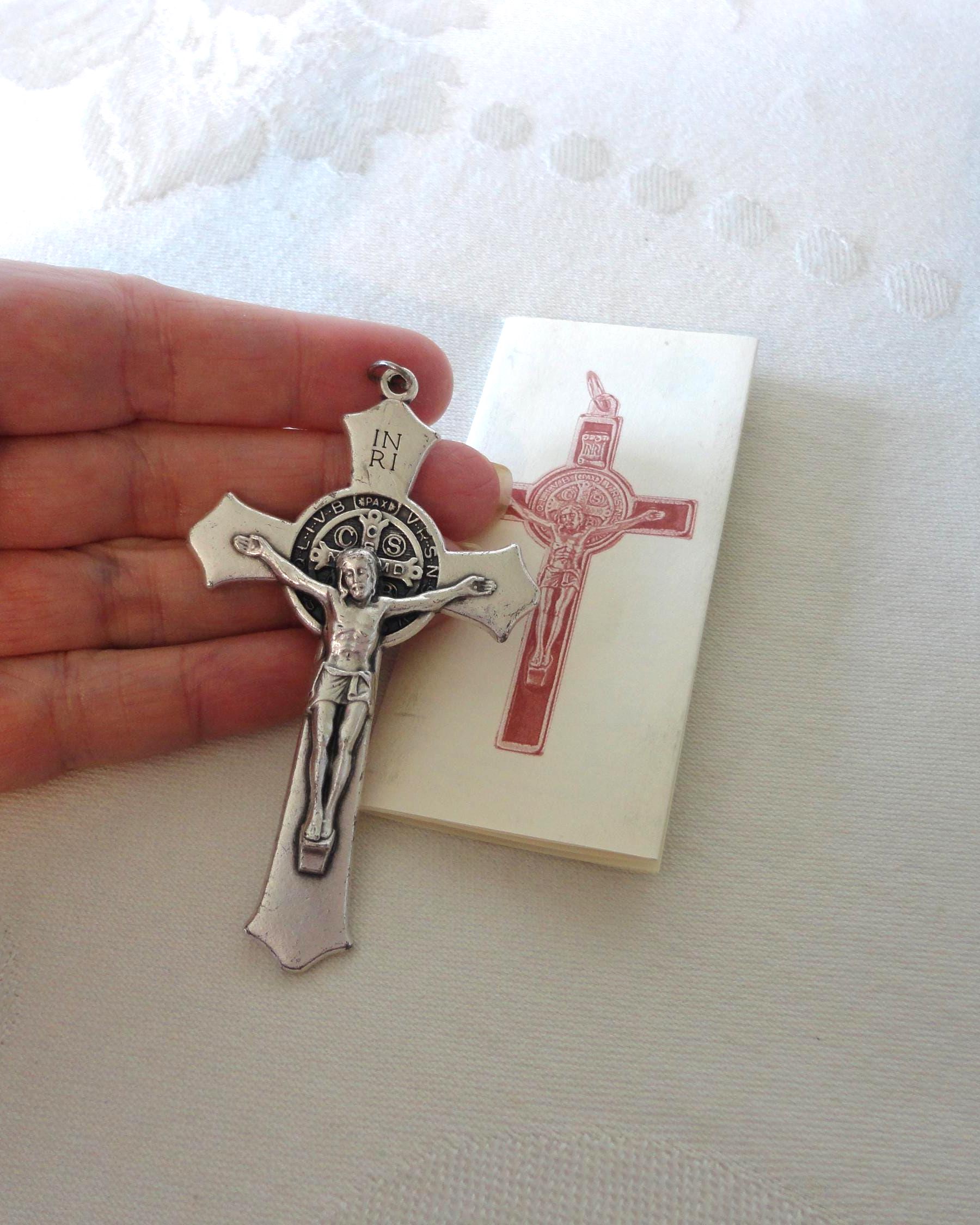Italy Catholic Crucifix Cross Pendant Old Stock Saint St Benedict Medal ...