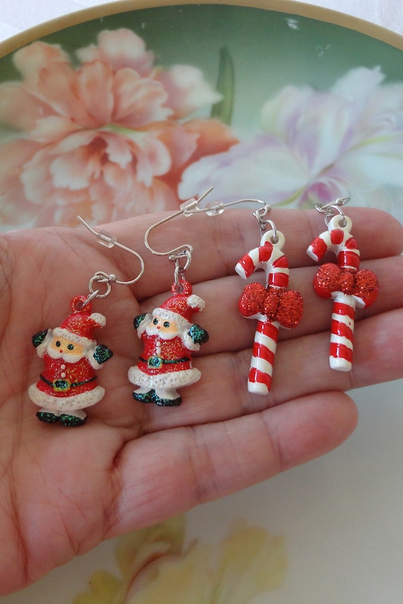 TWO PAIR of Vintage Glittery Christmas Earrings Sa