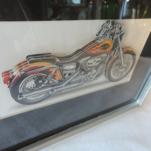 Harley Davidson Motorcycle Art 3D Layered Paper Cut Out Sculpture Professionally Matted & Framed Under Glass SIGNED by Artist 11.75&quot; x 9.75&quot;