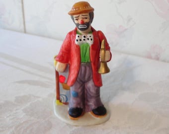 Vintage Emmett Kelly Figurine 1984 Flambro Emmett Kelly Jr Signature Collection "Trumpet Player" Famous Hobo Clown Hand Painted Porcelain