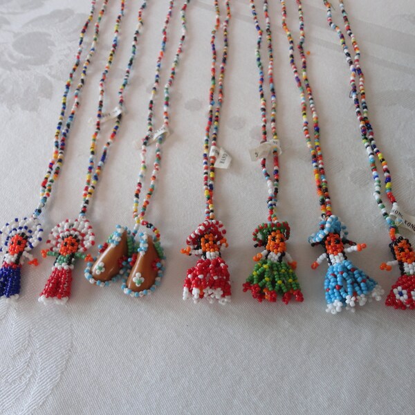 CHOICE Vintage Native American Style Tourist Seed Beadwork Necklaces NEW Old Stock Assorted Styles Hand Made in Hong Kong TAG Attached