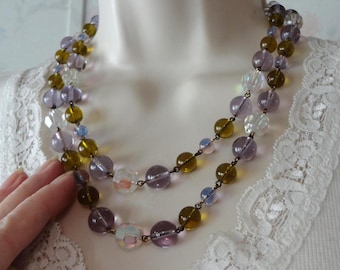Vintage Glass Orb Beaded Necklace Solid Glass Spheres Multi Colored Orbs with Pools of Light Quality and Aurora Borealis Crystals Estate