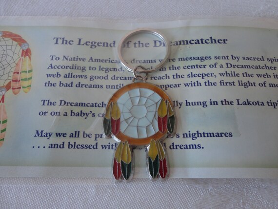Vintage Native American Dreamcatcher Keychain Fea… - image 3