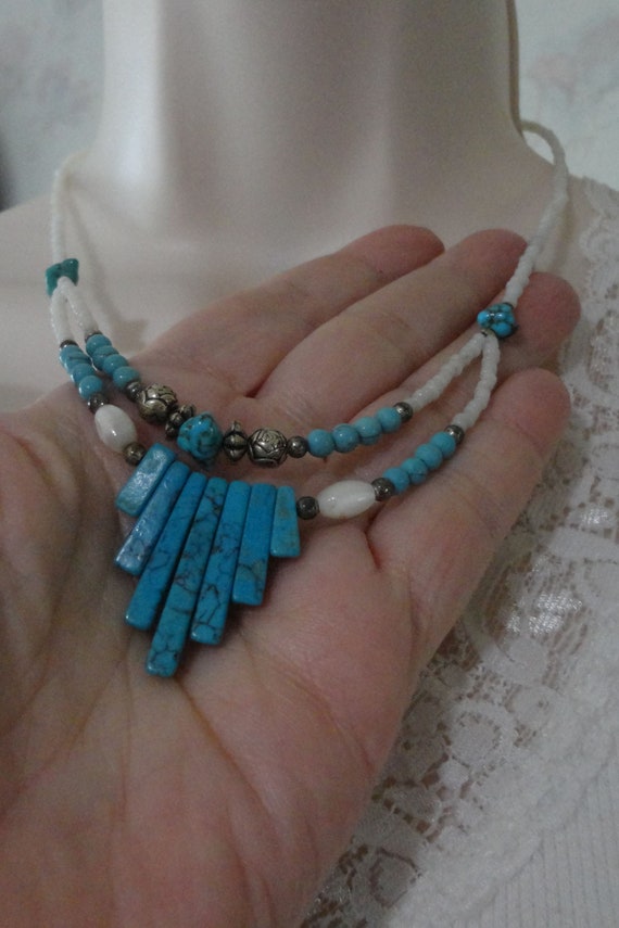 Vintage Southwestern Double Strand Necklace Turqu… - image 6