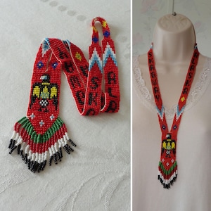 Handmade Seed Bead Strap White Red Green Multi Strand Tribal Sash 28 Inch Handmade Seed Bead Strap White Red Green Multi Strand Tribal  main image 4