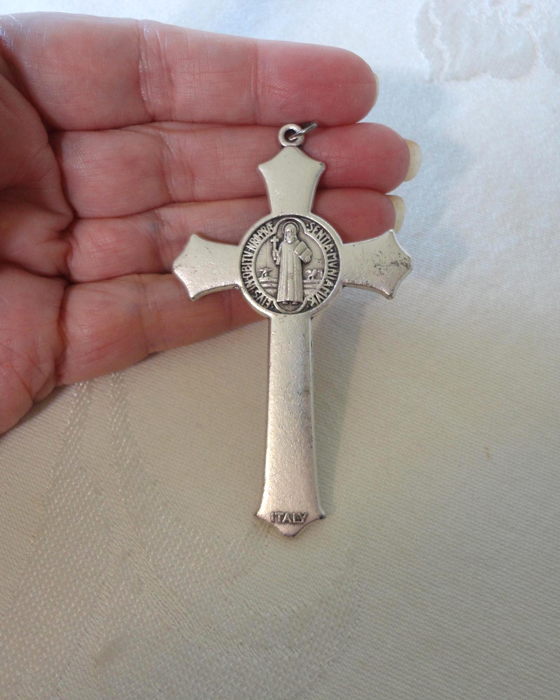 Italy Catholic Crucifix Cross Pendant Old Stock Saint St Benedict Medal ...