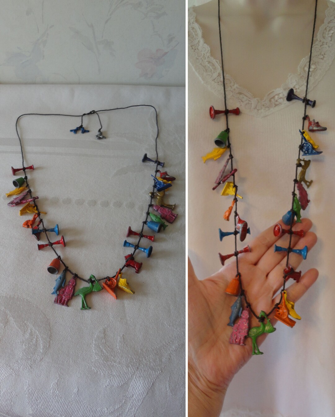 Cracker Jack Cracker Jill Metal Charms Cord Necklace Colorful Etsy