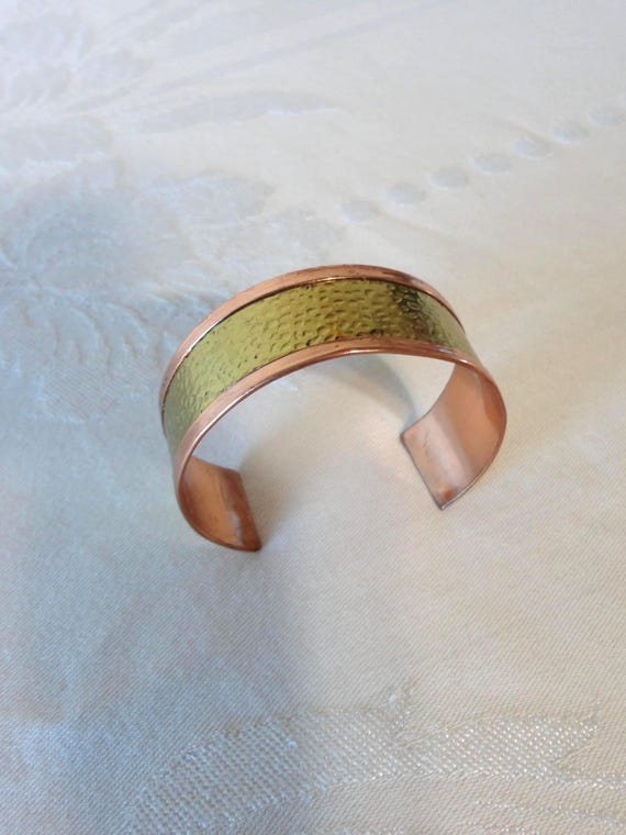 Vintage Solid Copper & Brass Cuff Bracelet Artisa… - image 3