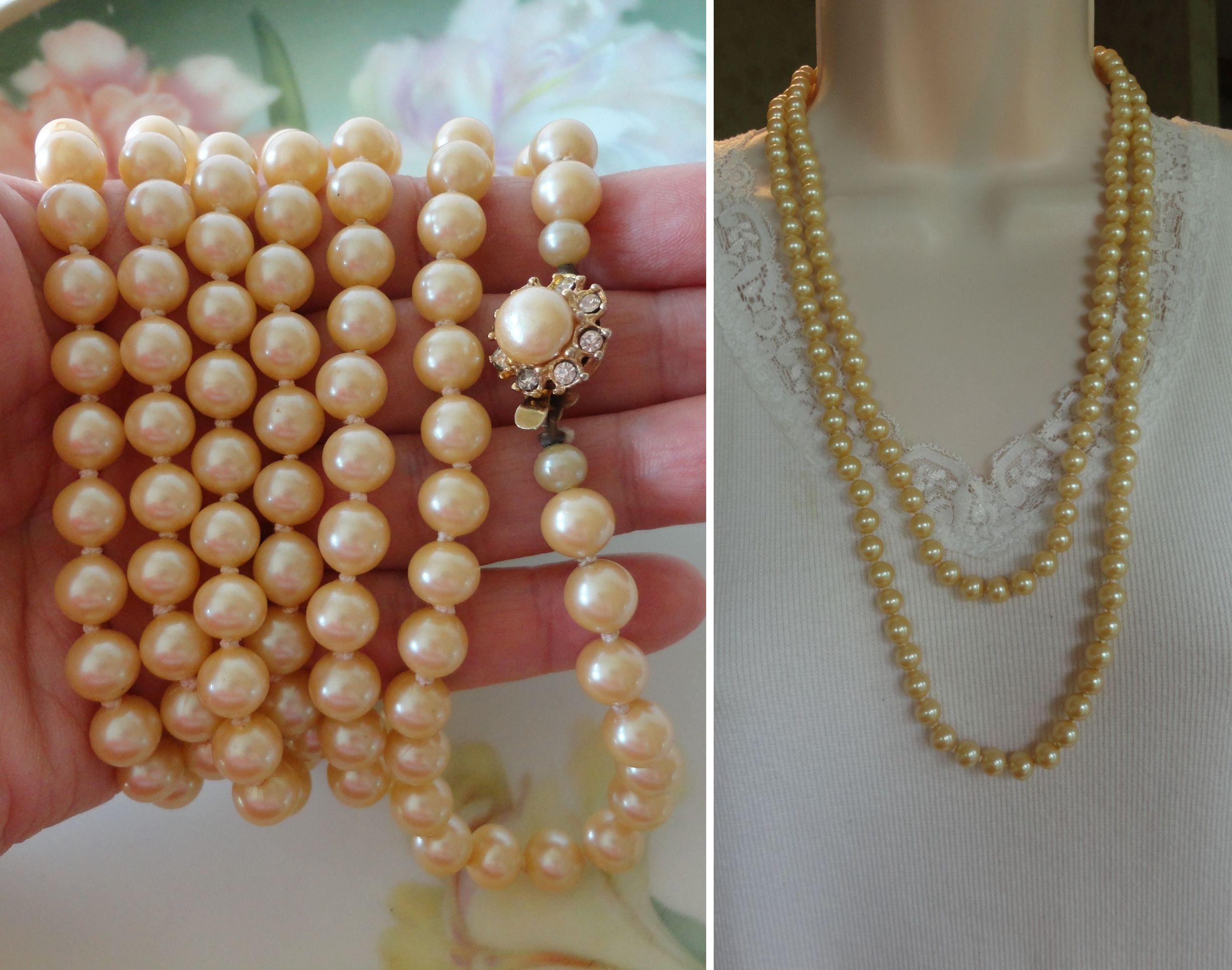 Vintage closienne faux pearl strand necklace marked... - Depop