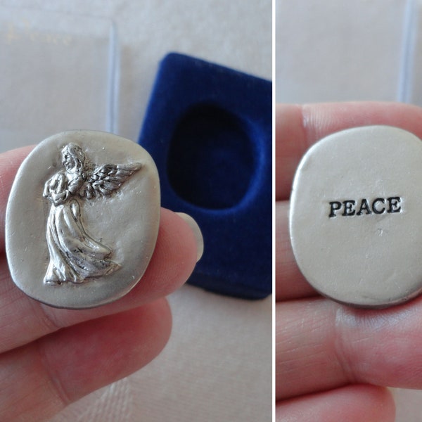 Vintage Russ Peace Angel Pocket Token Pewter Metal Russ Berrie Angel Pocket Token Original Packaging An Angel to Bring You Comfort Happiness