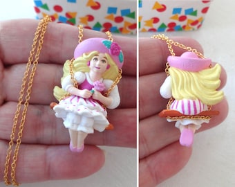 Rare NOS Avon Kids 1994 "Peppermint Rose" Necklace NEW in Original Box Avon Peppermint Rose 3D Girl 16-1/2" Gold Chain Necklace