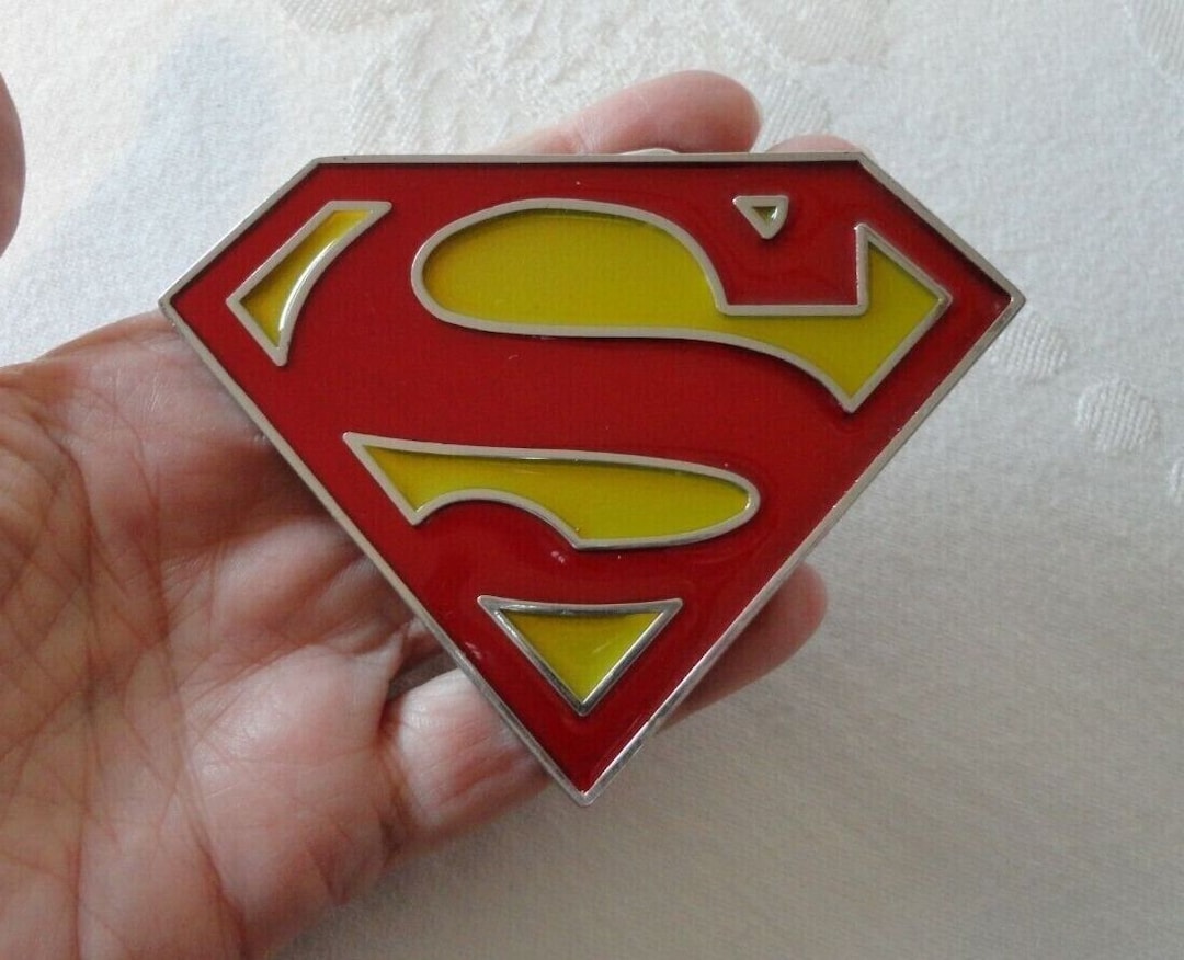 Official DC Comics SUPERMAN Belt Buckle Red & Yellow Enamel Silver Plated Metal 27/8 X 37/8