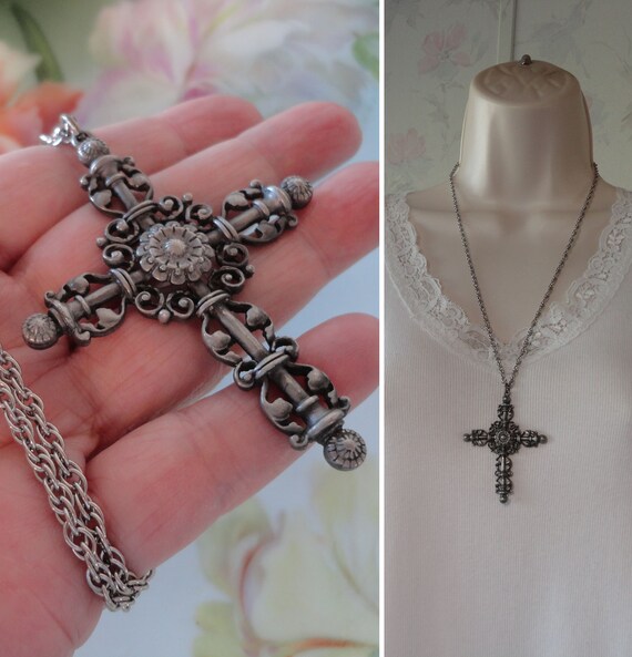 Vintage Signed ART Ornate Cross Pendant Necklace P