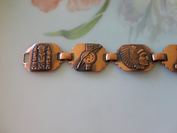 Vintage Solid Copper Native American Panel Link B… - image 4