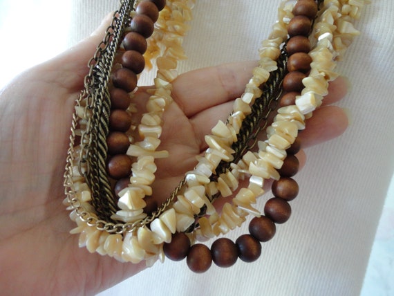 Vintage Chico's Natural Shell-Wood-Chain Beaded M… - image 3