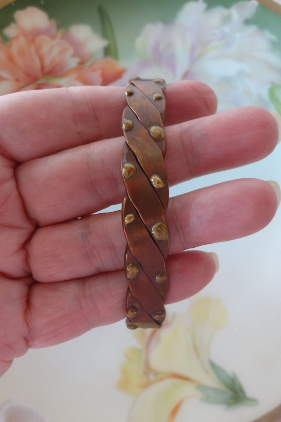Vintage Solid Copper Cuff Bracelet Artisan Woven … - image 4