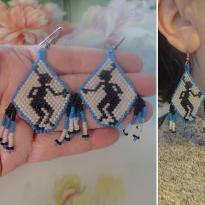 NOS Vintage Indiaans Kralenwerk "Spirit Dancer" New Old Stock Artisan Seed Bead Design Southwestern Kralenoorbellen op Artisan Card