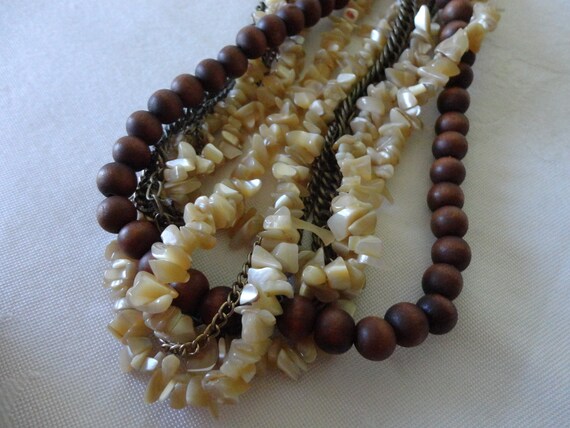 Vintage Chico's Natural Shell-Wood-Chain Beaded M… - image 6