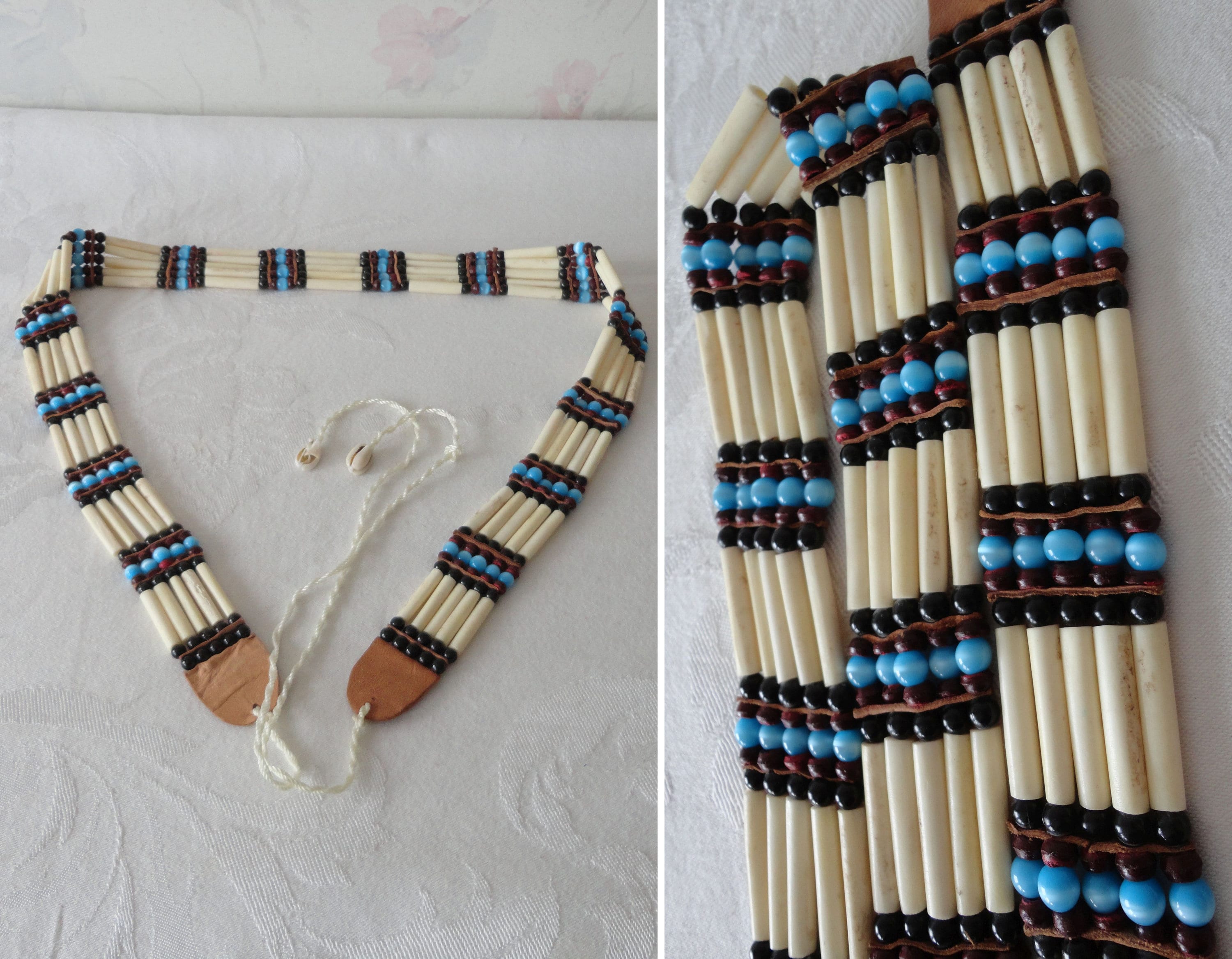 Bracelet with Buffalo Bone Hairpipe with Pink Cat's Eye Beads