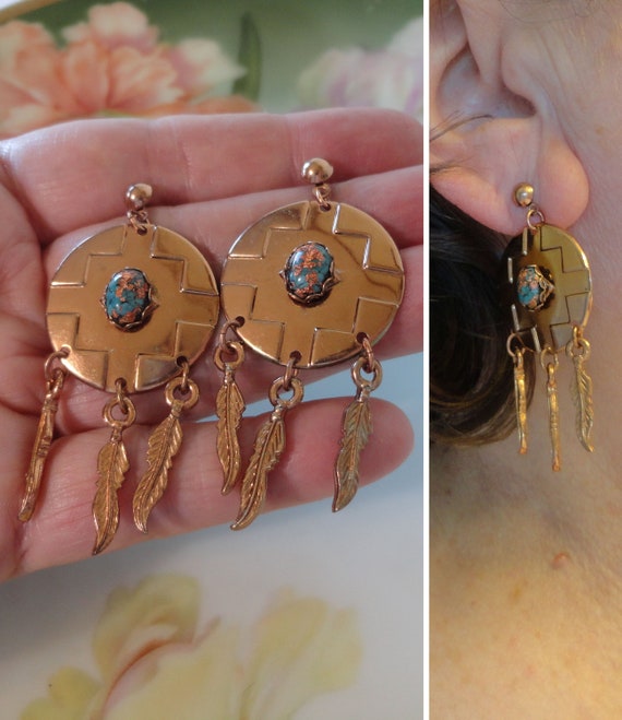 Vintage Southwestern Copper Pierced Earrings Coppe