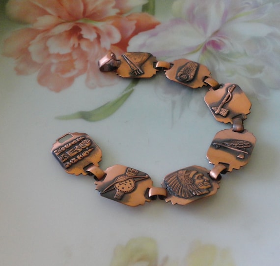 Vintage Solid Copper Native American Panel Link B… - image 3