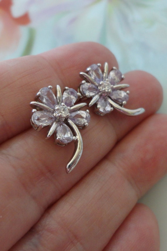 Ross Simons Sterling Silver CZ Flower Earrings La… - image 4
