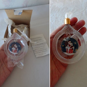 Vintage PRINCESS HOUSE &quot;Up on the Roof&quot; Pyramid Cut Crystal & Porcelain Santa Dangle Christmas Ornament Original Packaging Made in USA 1993