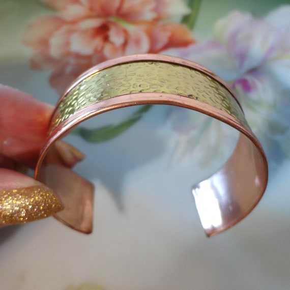 Vintage Solid Copper & Brass Cuff Bracelet Artisa… - image 1