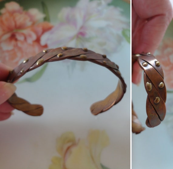 Vintage Solid Copper Cuff Bracelet Artisan Woven C